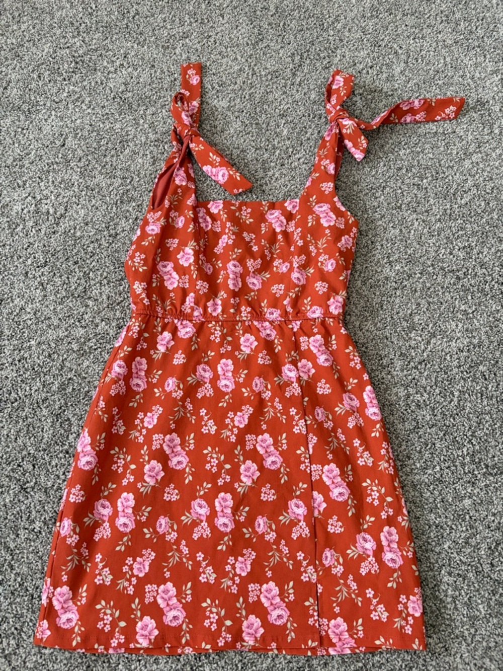 Altar'd State Rust Red Floral Tie-Shoulder Sundress